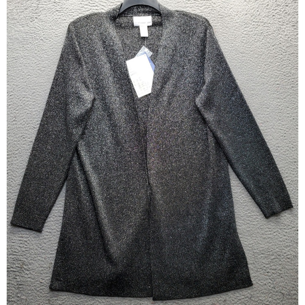 Susan Graver Style Cardigan Womens Large Multi Metallic Long Sleeve Open Front